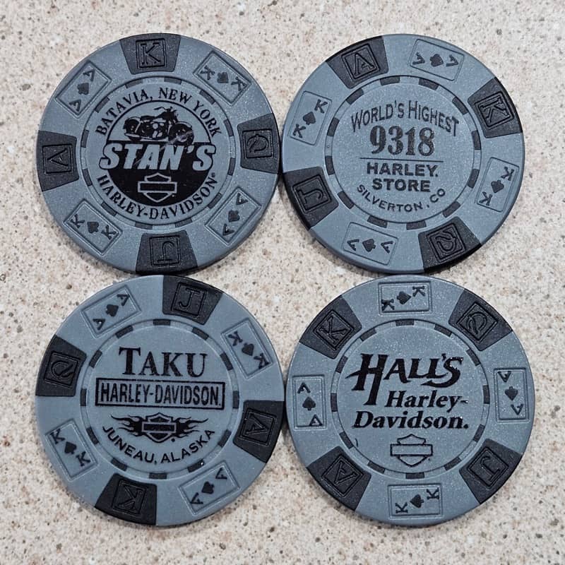 4 Harley Davidson Motorcycle Dealership Gray & Black Poker Chips