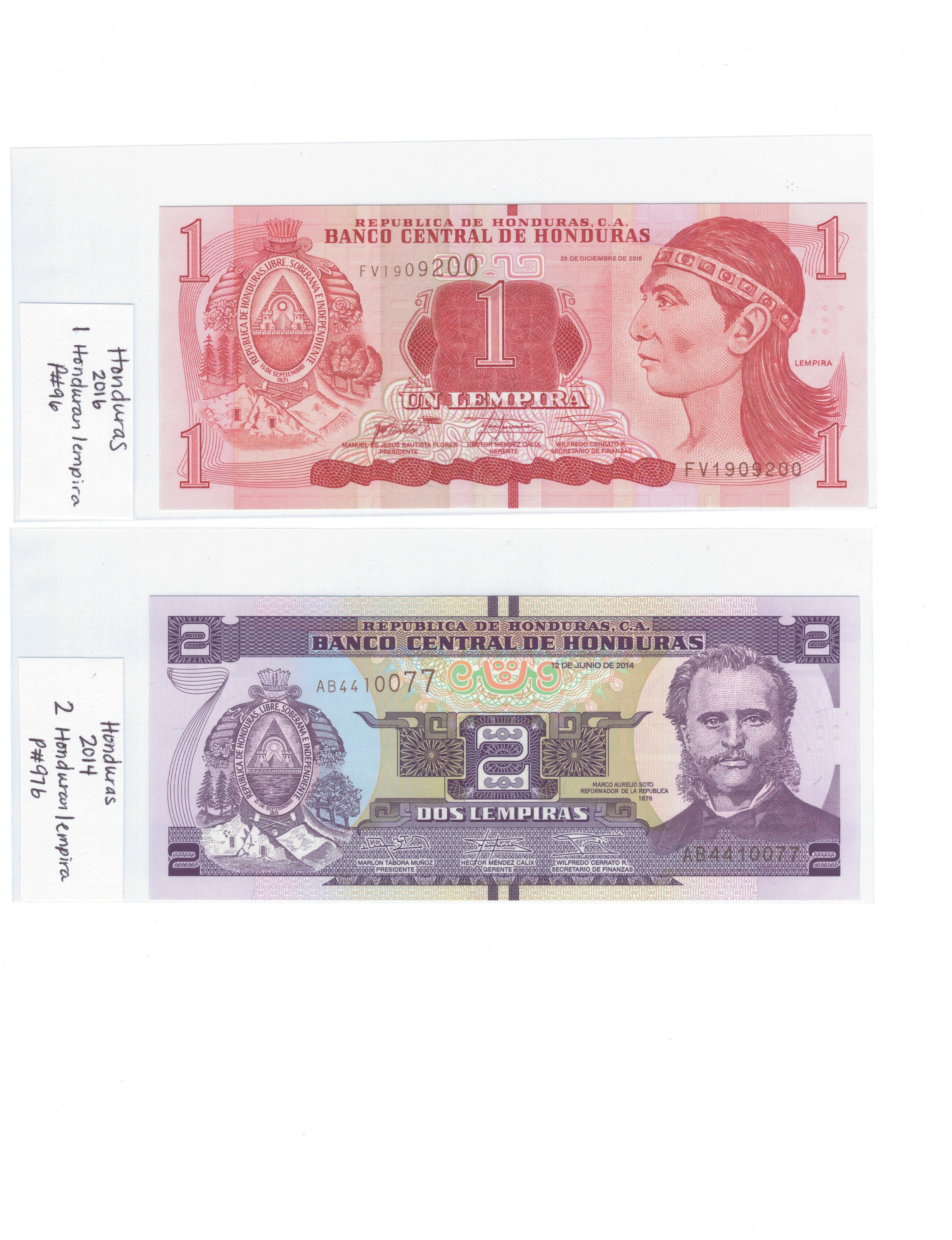 2014 & 2016 Lempira Uncirculated Honduras Banknotes! Stilloes